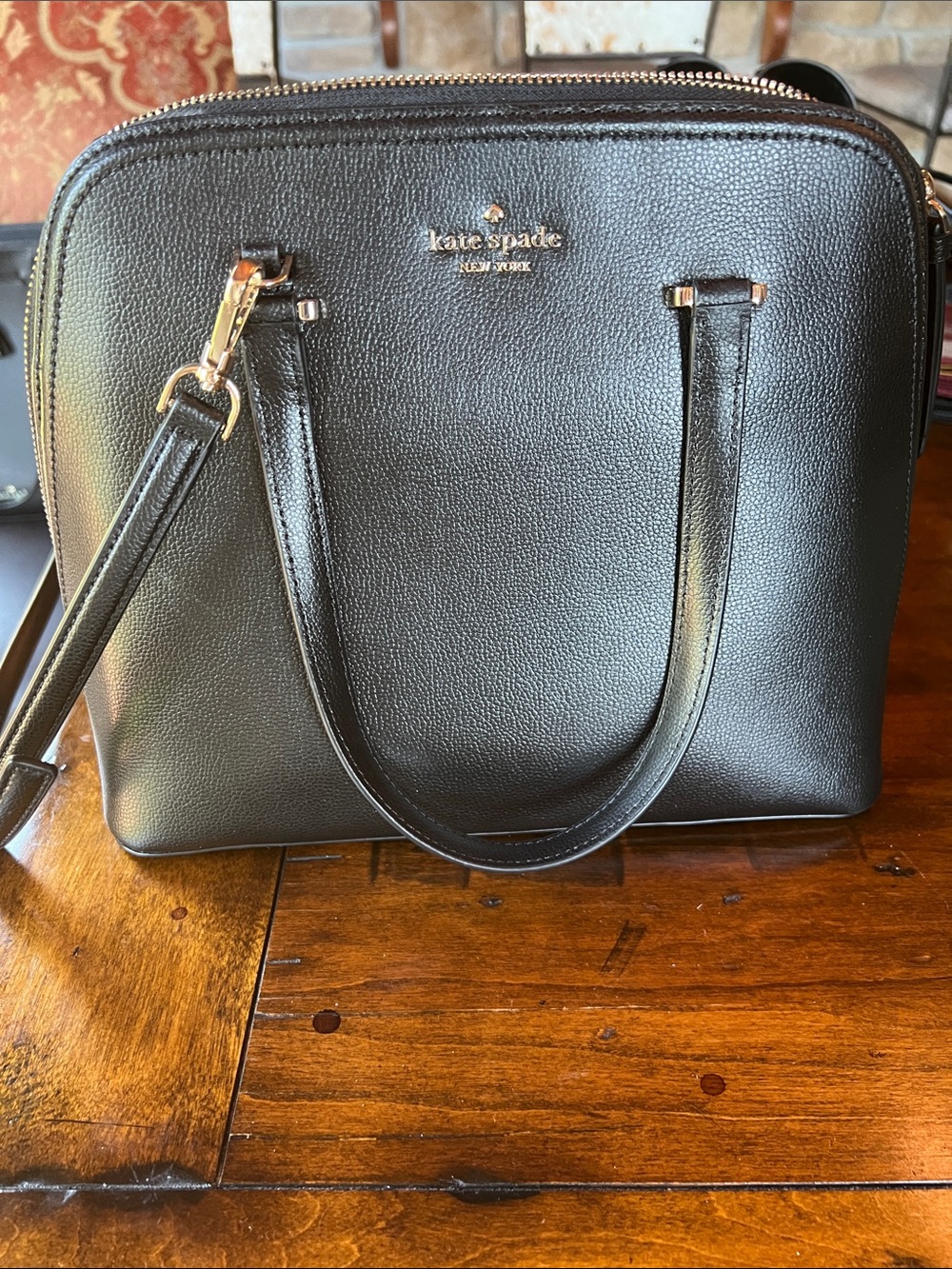 kate spade black pebbled leather satchel with gold hardware